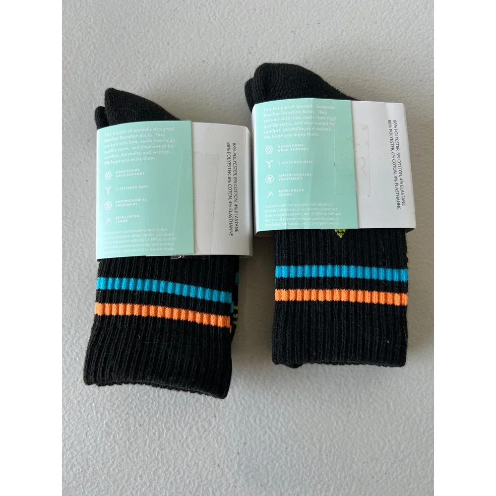 New 2 Pairs of Black Bombas XS Youth Socks HoneyComb Crew Calf